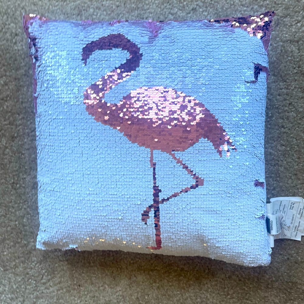 Miniso sequined cushion flamingo pink white